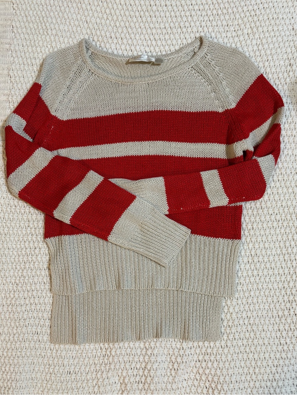 RD Style Red and Beige Striped Scoop Neck Sweater